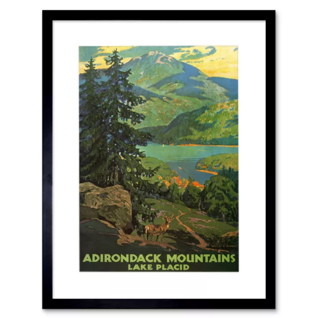 Travel Adirondack Lake Placid Tree Framed Art Print Picture Mount 12x16 Inch