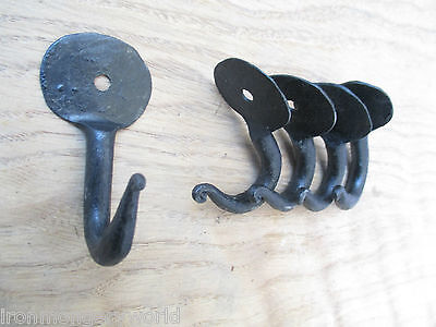 5 X CHUNKY 60mm WROUGHT IRON HAND FORGED PENNY END ROBE KEYS HANGING HOOK