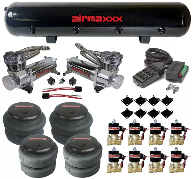 480 Chrome Air Ride Compressors Black 9 Switch & 1/2"npt (2)2500 & (2)2600 Bags