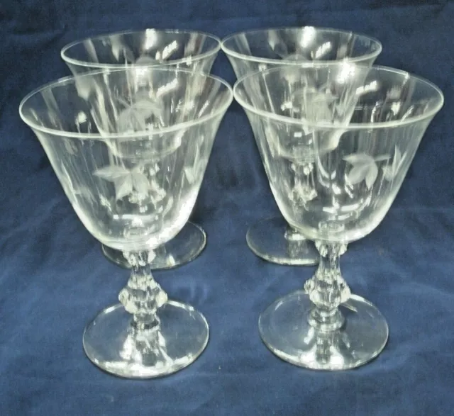 Vtg Bryce AUTUMN Cut to Gray Set of 4-5 7/8" Water Wine Goblets Glasses 1950s 3
