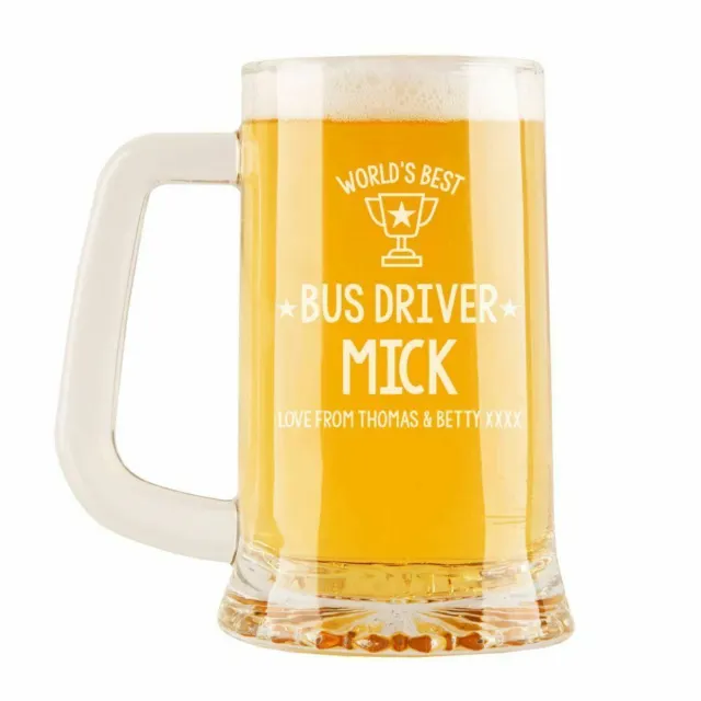 World's Best Bus Driver Personalised Engraved Glass Pint Beer Tankard Boxed