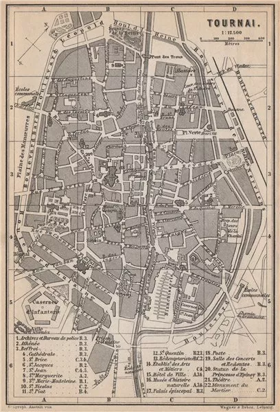 TOURNAI DOORNIK antique town city plan. Belgium carte. BAEDEKER 1897 old map