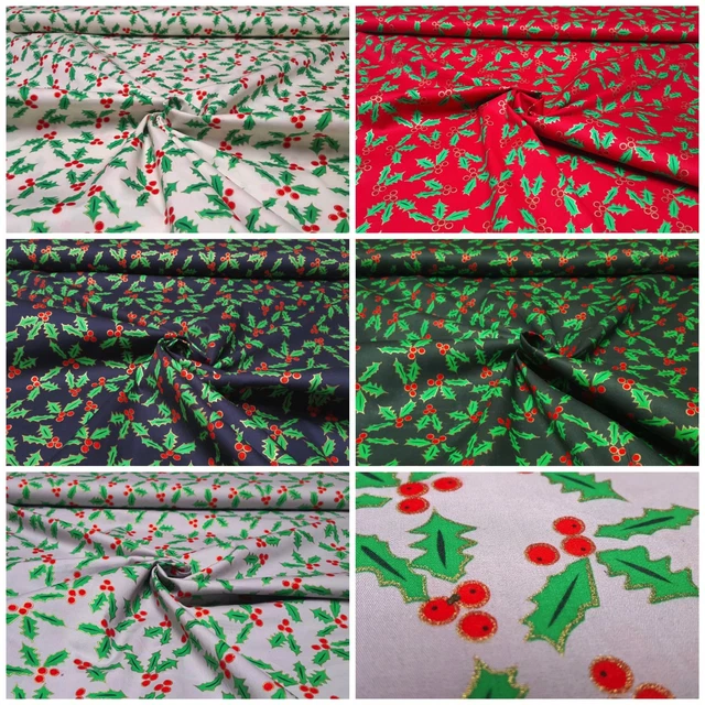 Algodón Weihnachtsstoff Decoración Tela Venta por Metros Navidad Brillo Ilex