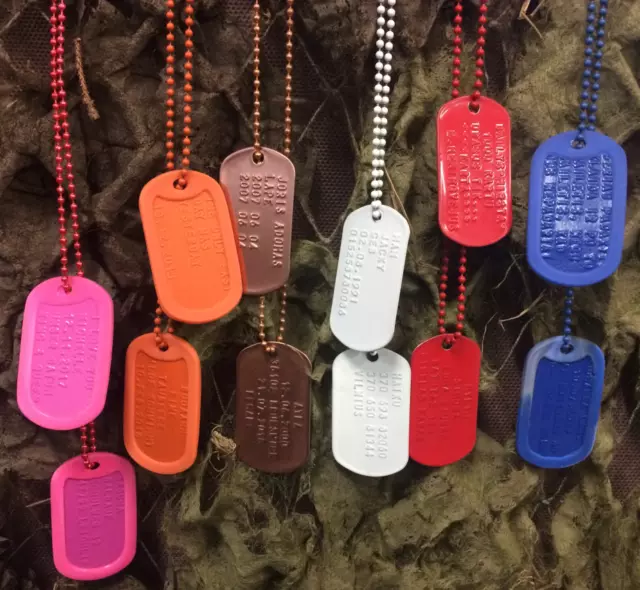 Color Dog Tags Custom Made With Personal Message GI Army USMC Military Dogtags
