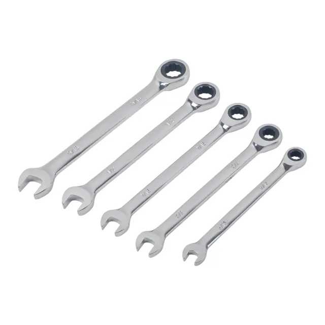 5pc Combination Wrench Set, Open & Ratcheting Box End, CR-V Steel, SAE NEW