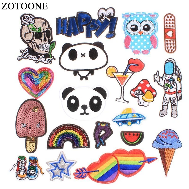 Iron On Panda Patches - Owl Skull Clothes Fabric Diy Applique Embroidery Patch