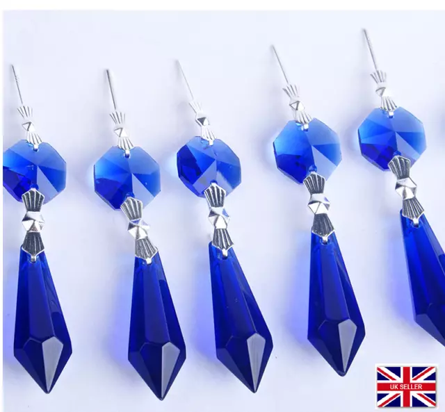 5 Blue Cut Glass Crystals Sun Catcher Leaf Drops Prisms Droplet Chandelier