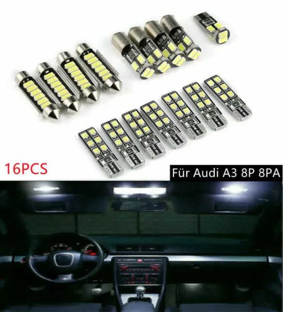 16X Luces interiores LED SMD para Audi A3 8P 8PA Luces interiores blancas