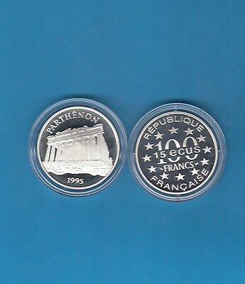 Monuments d' Europe 15 écus/100 Francs en argent 1995 Le Parthénon Grèce