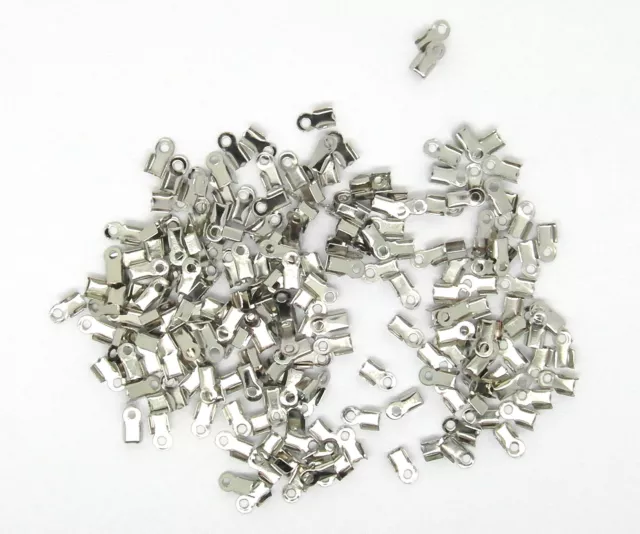 100 Kordelnden Klappbare Halskette Ende Crimps Antik Silber Ton 6 mm x 3 mm J01871J 2