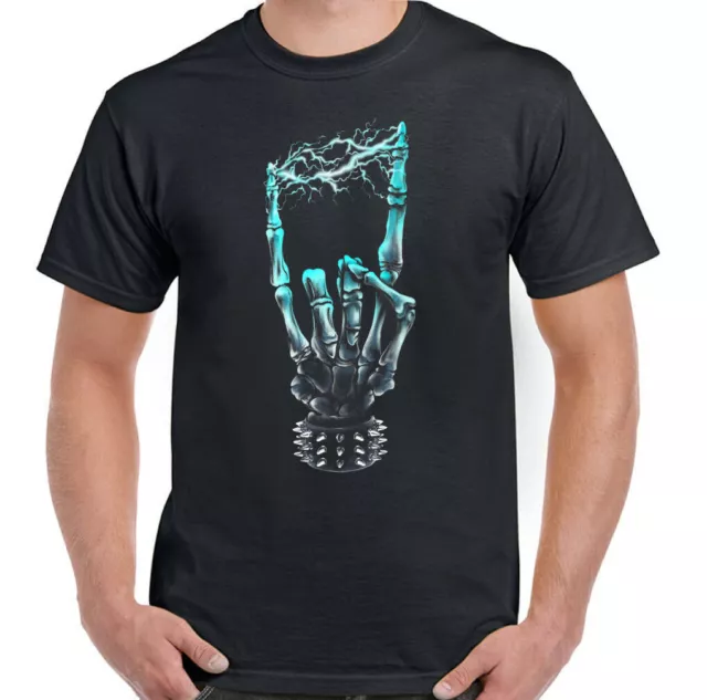 Rock T-Shirt Electric Music Mens Skull Guitar Biker Heavy Death Metal Motorbike