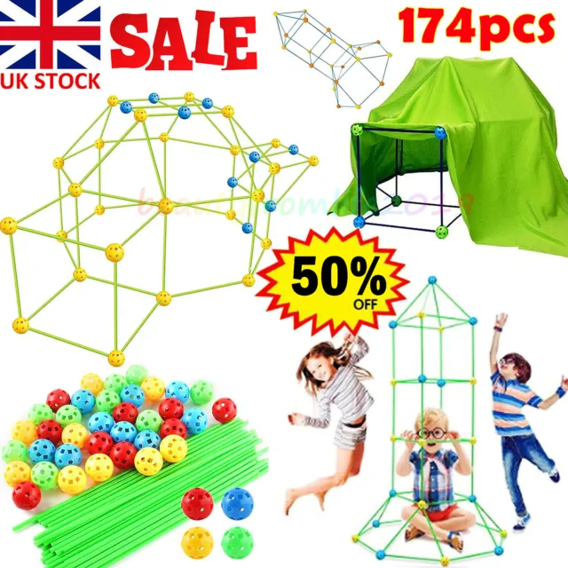 174Pcs Building Your Own Den Set Kit Children DIY Tent Play House Kids Tents Toy