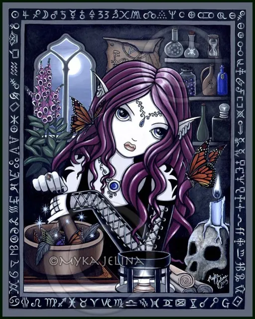 Elf Magic Gothic Workshop Fairy Art Signed Print ALCHEMIST Fae Myka Jelina