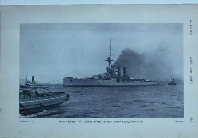 1914 Ww1 Print Hms Tiger Battle Cruiser Built Upon The Clyde