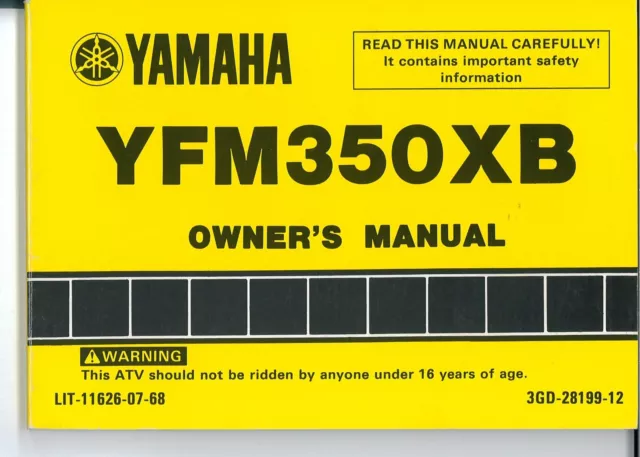 Yamaha Model YFM350XB - Owner's Manual - c1990 - LIT-11626-07-68