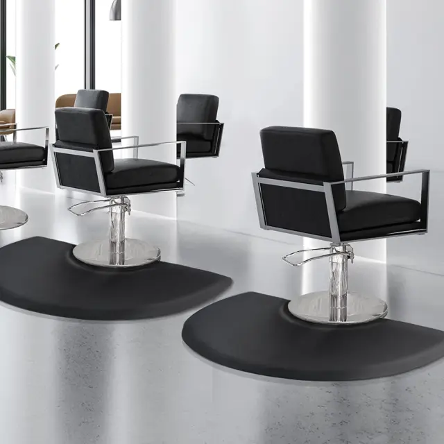 Salon Mats for Hair Stylist 3'X4' Barber Shop Salon Chair Mats - Black Semi Circ