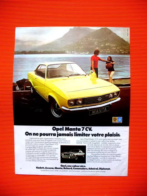Opel Manta Automobile Press Advertisement No Limit French Ad 1974