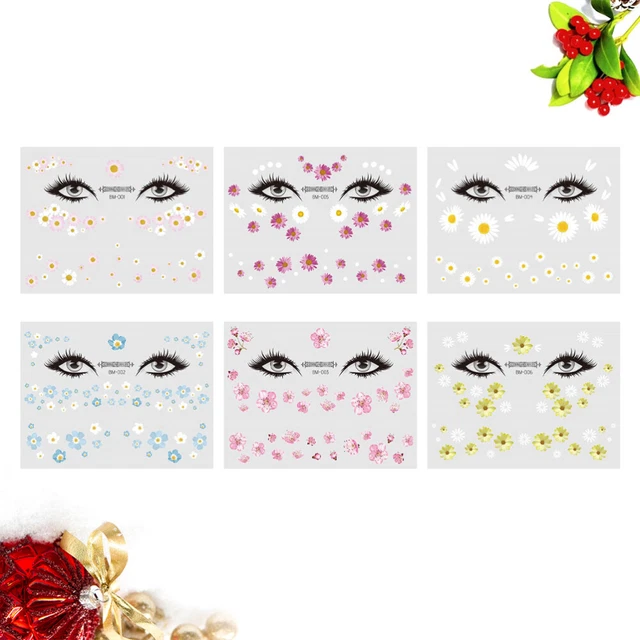 6 un. Cristales de fiesta tatuajes de frente pegatinas faciales tatuajes faciales para mujer