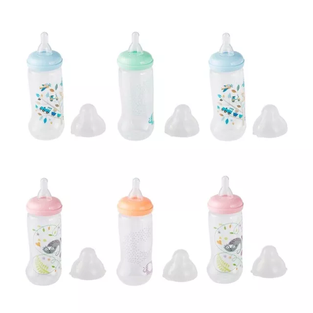 3 Pack Narrow Neck Baby Feeding Bottles Fast Flowing Teat BPA Free 250ml Assorte