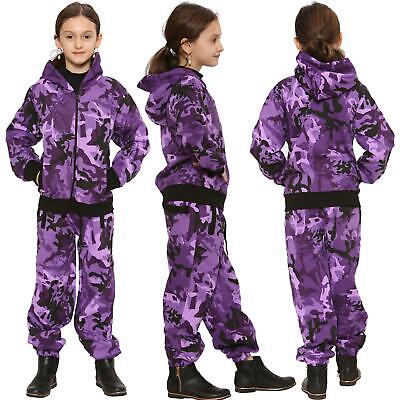Kids Tracksuit Boys Girls Purple Camouflage Jogging Suit Top Bottom 5-13 Years