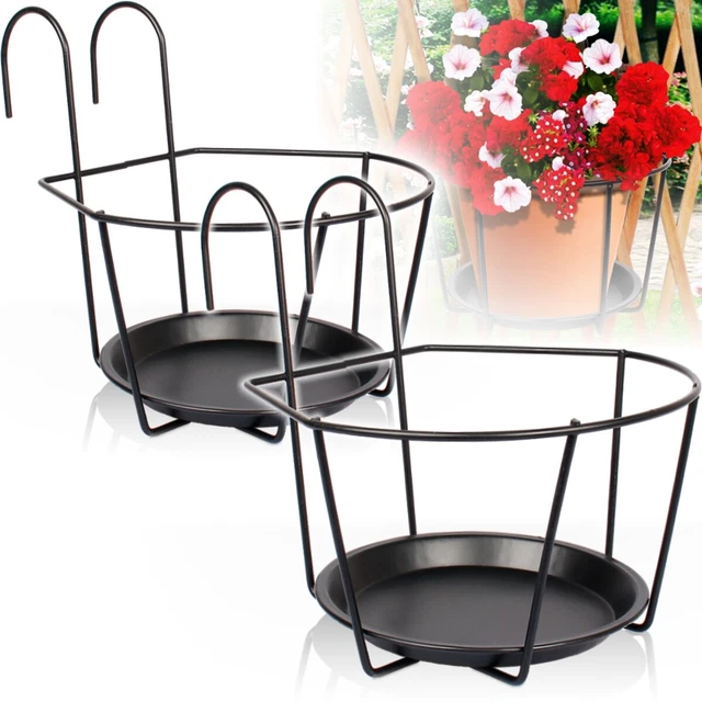 2 Blumentopf Halter ø10cm Hänge Balkon Metall Haken Topf Geländer Kasten Kräuter