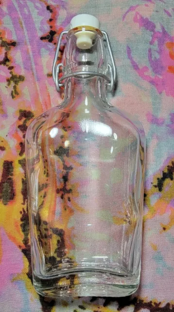 Vintage Clear Whiskey Glass Bottle/Flask with Wire Swing Top Bail
