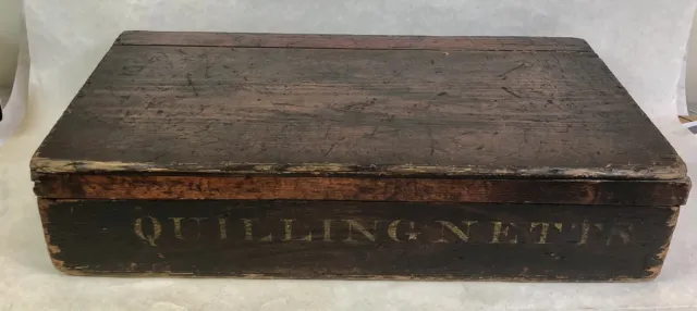 Antique Quilling Netts Box. Case, Pitch Pine, Gilt Inscribed Lettering,  c 1880