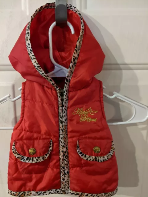 Apple Bottom's toddler Girl Red  Puffer Vest W/ Hood Infant Sz 0/3mo. Christmas