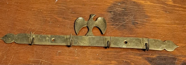 Vtg Brass Eagle Wall Mount Brass Hat Coat 4 Hook Hanger made in India patriotic