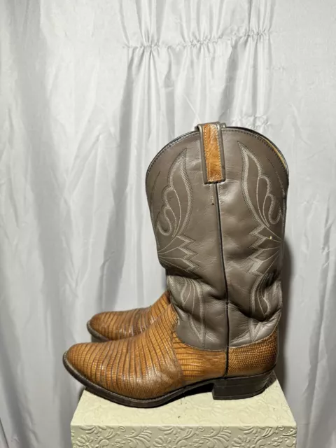 VINTAGE Dan Post Grey Two Tone Exotic Teju Lizard Cowboy Boots 11 D USA