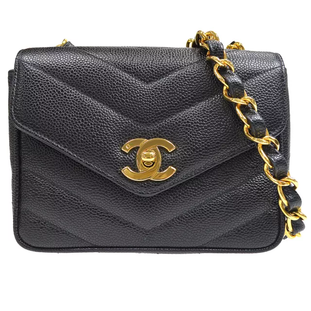 CHANEL Small Chain Shoulder Bag Clutch Black Quilted Flap
