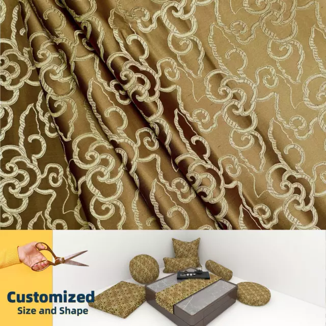 Bd152*TAILOR MADE Cover/Runner/Bolster case*Gold Tan Swirl Spin Brocade Bolster