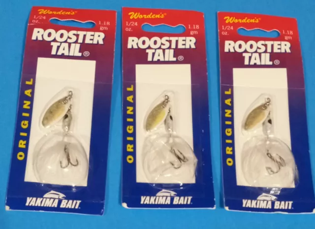 3  wordens rooster tail trout spinners 1/24oz Yakima Bait white  fishscale blade