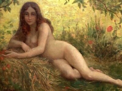 19th Century French Impressionism Symbolism Nude Woman Oil Original Authentic