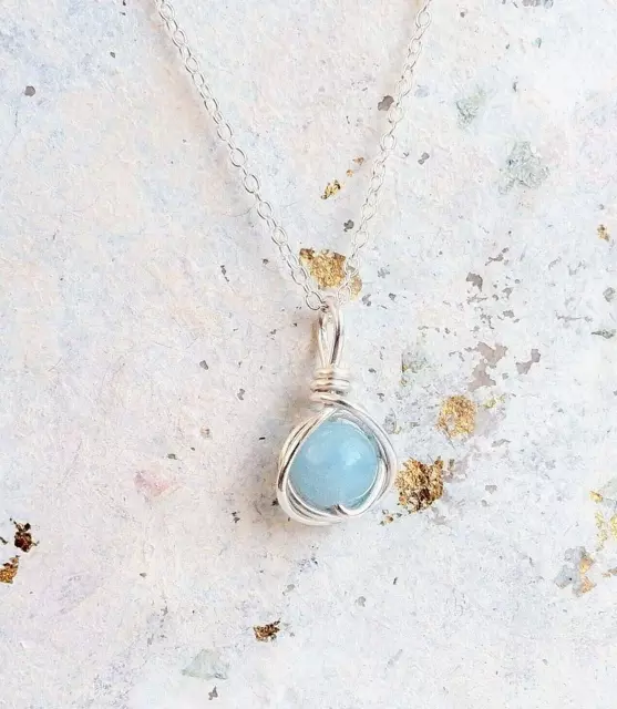 Aquamarine Necklace Sterling Silver Handmade March Birthstone Gift Wrapped