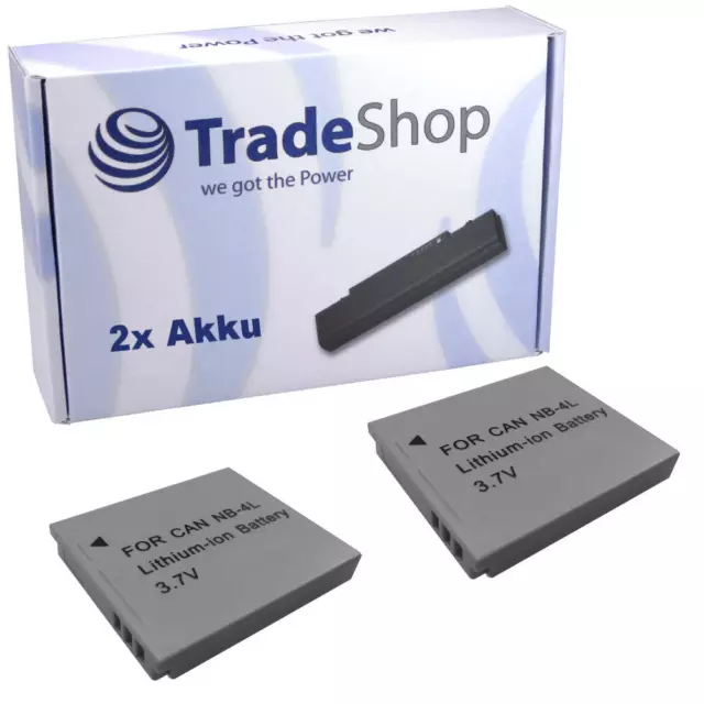 2x BATTERIA 850mAh per CANON NB-4L SD300 Ixus 60 65 70 75 80is i7
