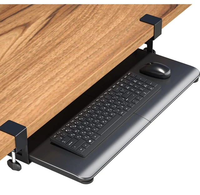 BONTEC Black Keyboard Tray Under Desk Pull Out Keyboard & Tray with C Clamp