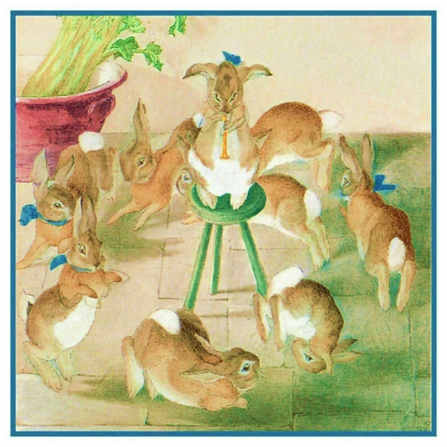 DANCING RABBITS CHRISTMAS Party by Beatrix Potter Counted Cross Stitch ...