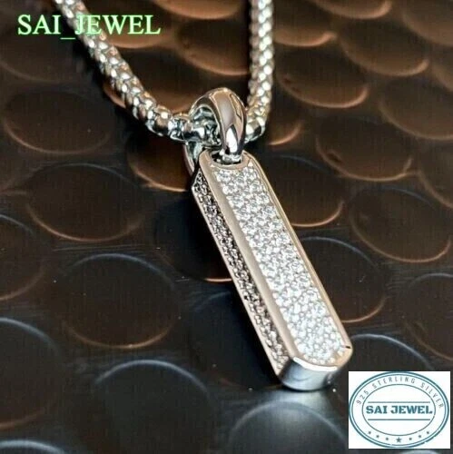 Men's 4.00Ct Round Lab-Created Diamond Dog Tag Pendant 14K White Gold Plated