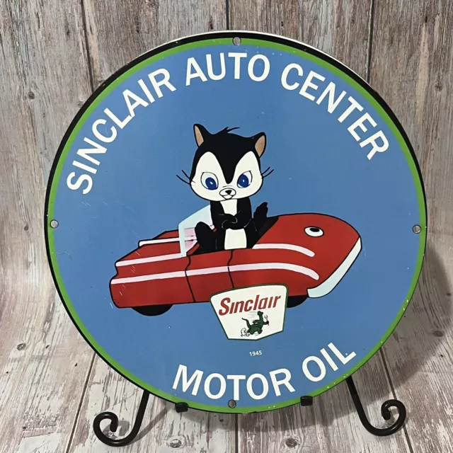Vintage Sinclair Auto Center Porcelain Sign Gas Motor Oil Service Pump Plate Ad