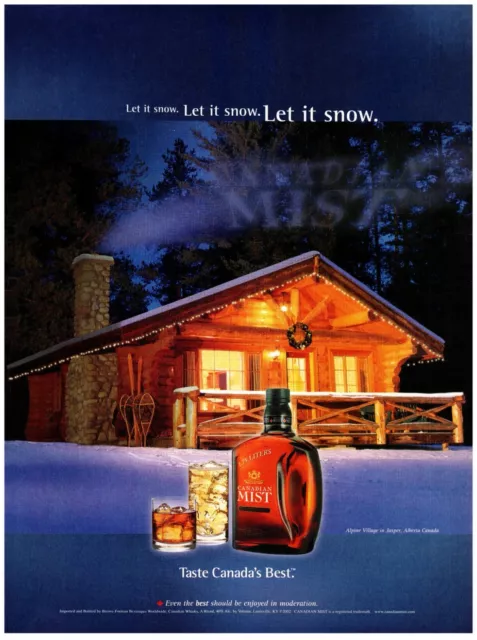 Canadian Mist Whisky Alpine Village Jasper Vintage Print Advertisement 2002 8x11