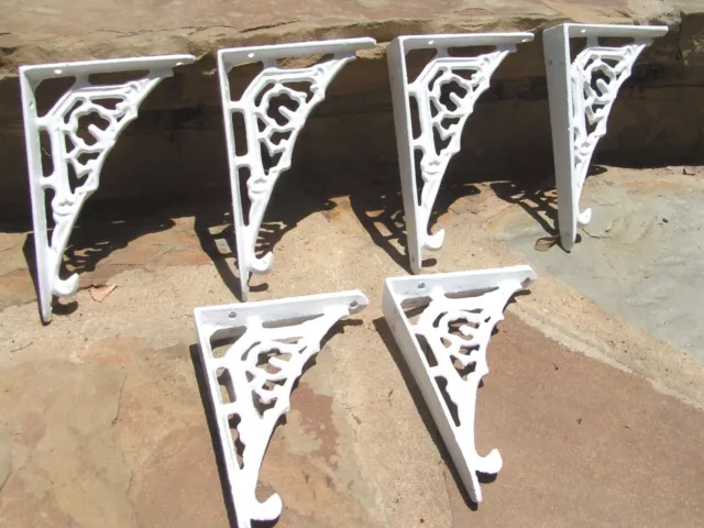 SIX Small Cast Iron Wall shelf Brackets, Teeny Tiny white braces