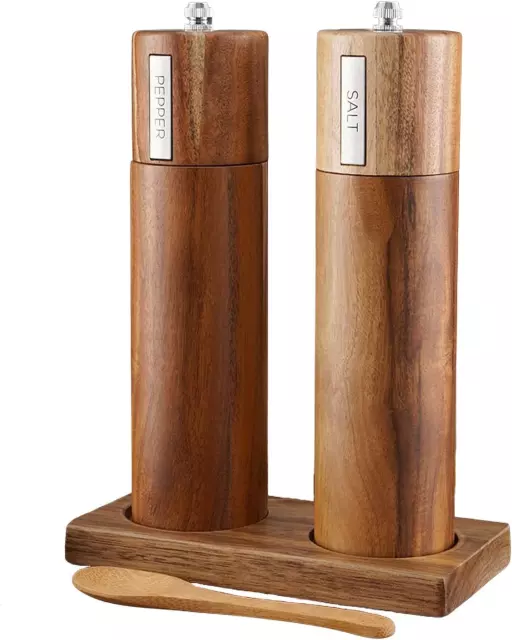 Wooden Salt and Pepper Grinder Spice Grinder Mills with Wooden Tray and Spoon AU