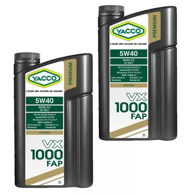 Huile Yacco VX 1000 FAP 5W40 2L (lot de 2)