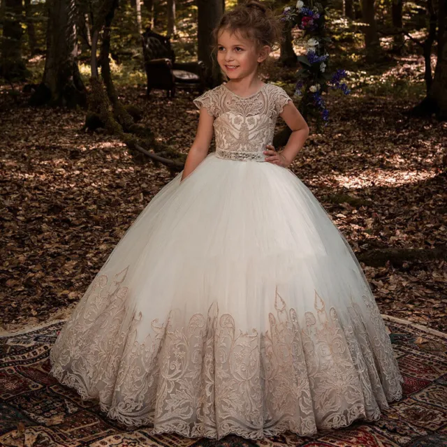 Child dress lace sleeveless performance host girl's puffy princess dress