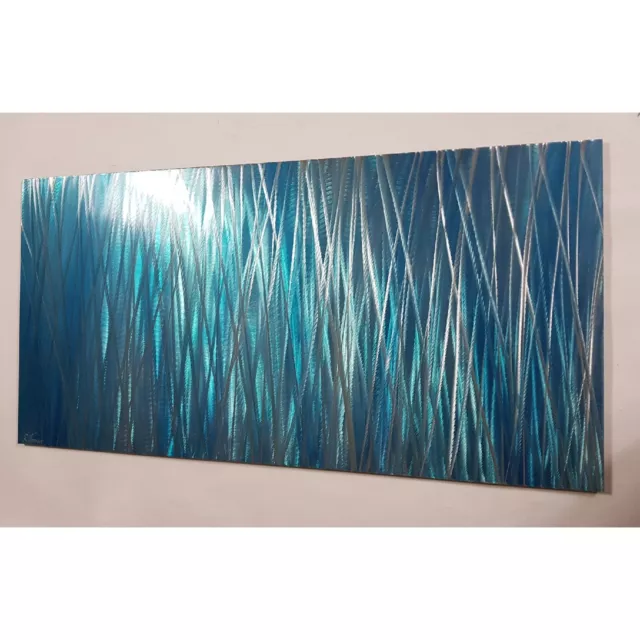 Modern abstract Contemporary metal wall art. Home Decor. Entice. Teal Silver