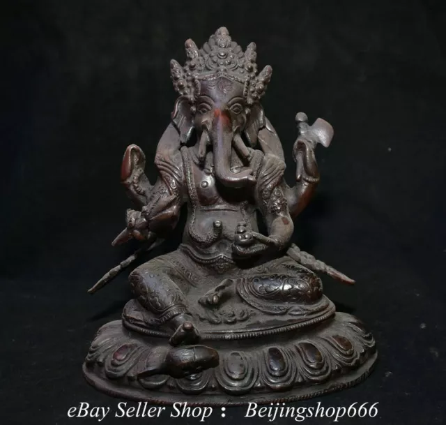 9.2" Old Tibet Tibetan Bronze Ganesh Lord Ganesha Elephant God Buddha Statue