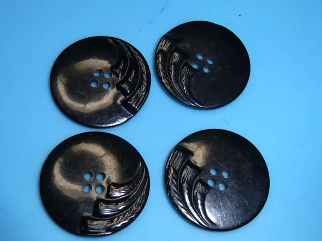 Four  (4) Vintage Art Deco Collectable  Black  Bakelite Buttons (VVG) Rare find