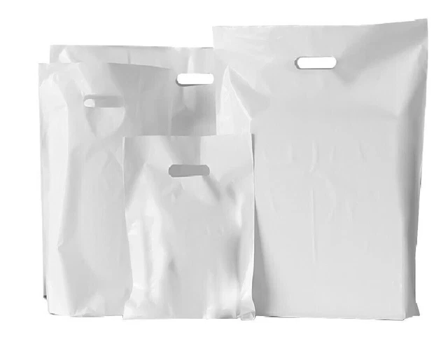 White Patch Handle Carrier Bags Plastic Shopping Bag For Cloth Gifts - View #10