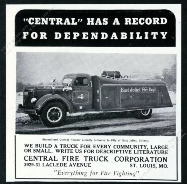 1946 East Joliet Illinois fire engine truck photo Central vintage trade print ad